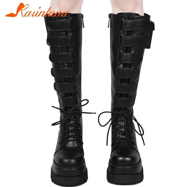 karin 2020 new ariivals woman shoes fashion punk wedges platform lace-up knee high boots buckles zip autumn1, Black
karin 2020 new ariivals woman shoes fashion punk wedges platform lace-up knee high boots buckles zip autumn1, Black