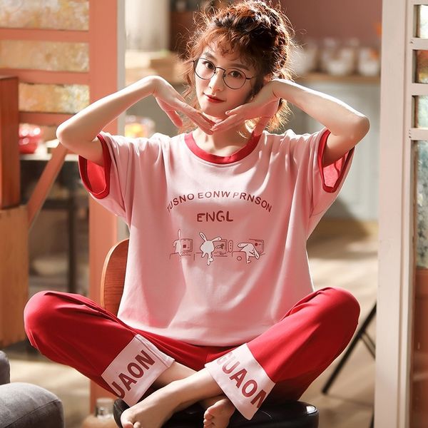 plus size -5xl women short sleeve long pants pyjama 100% cotton round neck cartoon loose 2piece set homewear clothing y200425, Black;red
plus size -5xl women short sleeve long pants pyjama 100% cotton round neck cartoon loose 2piece set homewear clothing y200425, Black;red