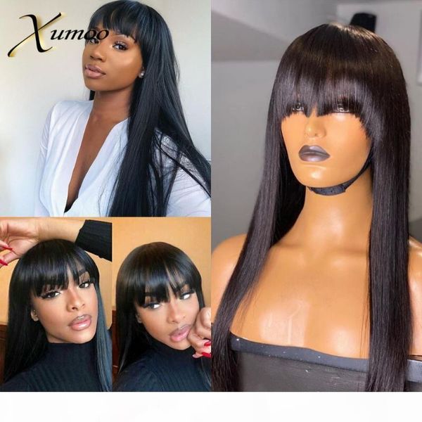 xumoo remy brazilian hair wigs black color straight human hair wigs with bangs none lace for black women, Black;brown
xumoo remy brazilian hair wigs black color straight human hair wigs with bangs none lace for black women, Black;brown