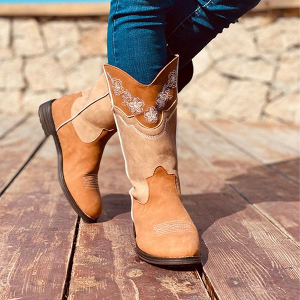 woman shoes retro sleeve square heel embroidered round head middle boot, Black
woman shoes retro sleeve square heel embroidered round head middle boot, Black