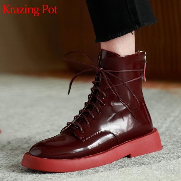 krazing pot full grain leather thick bottom motorcycle boots round oe keep warm cross-tied lace up college style ankle boots l85, Black
krazing pot full grain leather thick bottom motorcycle boots round oe keep warm cross-tied lace up college style ankle boots l85, Black