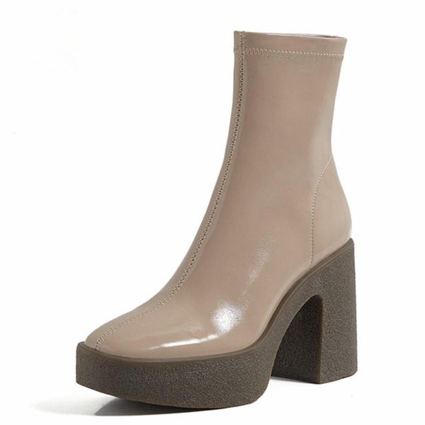 new elegant boots women patent leather square heel thick bottom boots party plush high heel ankle botas feminina, Black
new elegant boots women patent leather square heel thick bottom boots party plush high heel ankle botas feminina, Black