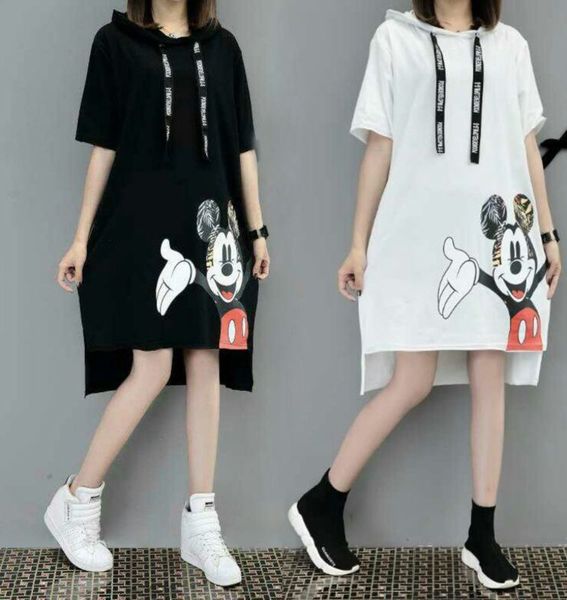 new women's korean cartoon printed hooded short sleeve medium length drs 200kg, Black;gray
new women's korean cartoon printed hooded short sleeve medium length drs 200kg, Black;gray
