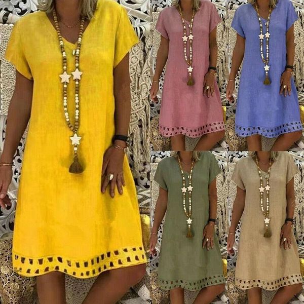 2021 women's summer boho casual short sleeve evening party dresses plus size cotton linen solid color loose v-neck beach dress, Black;gray
2021 women's summer boho casual short sleeve evening party dresses plus size cotton linen solid color loose v-neck beach dress, Black;gray