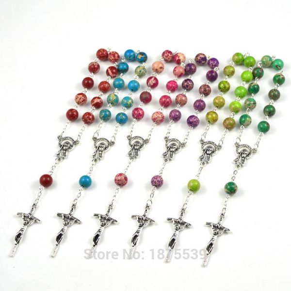 chains fashion 6 color natural stone bead decade rosary ten beaded one for baptism, Silver
chains fashion 6 color natural stone bead decade rosary ten beaded one for baptism, Silver