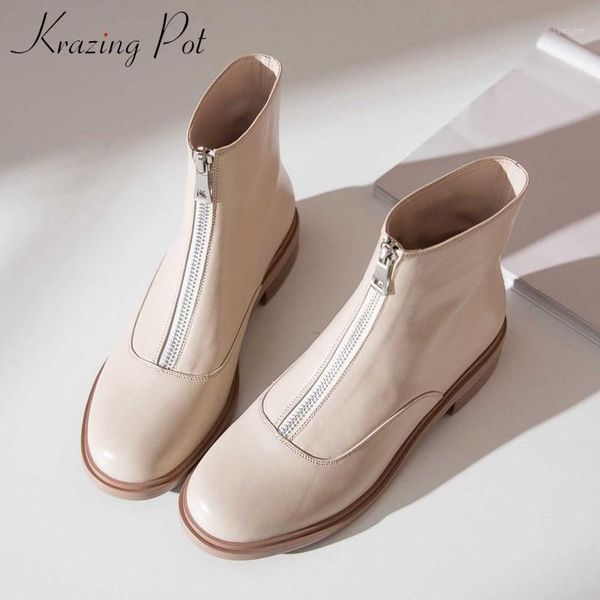 boots krazing pot winter warm leisure simple style genuine leather solid round toe low heels women fashion zipper punk ankle l001, Black
boots krazing pot winter warm leisure simple style genuine leather solid round toe low heels women fashion zipper punk ankle l001, Black