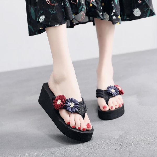 6 cm high heel women's summer daisy flowers flip flops ladies slippers clip feet non-slip wedge heel beach shoes women slippers1, Black
6 cm high heel women's summer daisy flowers flip flops ladies slippers clip feet non-slip wedge heel beach shoes women slippers1, Black