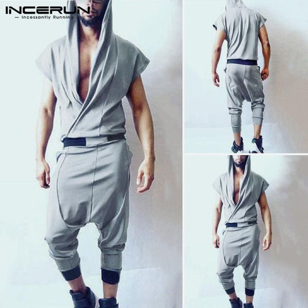 leisure sleeveless hooded rompers men jumpsuits patchwork v neck suspenders incerun man pockets drop crotch bib pants plus size1, Black
leisure sleeveless hooded rompers men jumpsuits patchwork v neck suspenders incerun man pockets drop crotch bib pants plus size1, Black