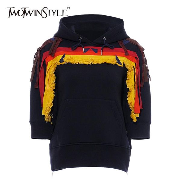 twotwinstyle geometric embroidery women's sweatshirt long sleeve tassel patchwork side zipper hoodie female 2020 autumn new, Black
twotwinstyle geometric embroidery women's sweatshirt long sleeve tassel patchwork side zipper hoodie female 2020 autumn new, Black