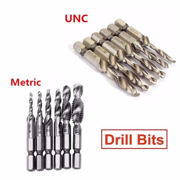 6pcs/set hss 1/4 inch hex shank combination drill tap bit set unc or metric deburr countersink bits
6pcs/set hss 1/4 inch hex shank combination drill tap bit set unc or metric deburr countersink bits