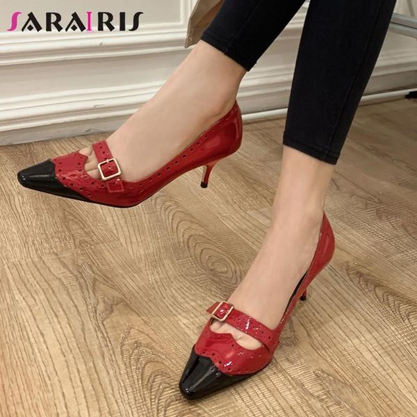 sarairis fashion brand female buckle pumps spring pumps women pointed toe retro mixed color slip on thin heel shoes woman, Black
sarairis fashion brand female buckle pumps spring pumps women pointed toe retro mixed color slip on thin heel shoes woman, Black