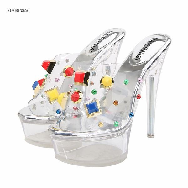 new pattern authentic female slippers sandals rivet diamond female shoes fashion brand crystal clear 14cm high heels 4-11 12, Black
new pattern authentic female slippers sandals rivet diamond female shoes fashion brand crystal clear 14cm high heels 4-11 12, Black