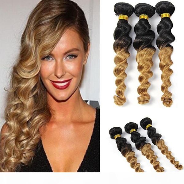 human hair 3 bundles 8a peruvian virgin hair loose wave 2 tone ombre human hair extensions curly waeve black to blonde ing, Black;brown 
human hair 3 bundles 8a peruvian virgin hair loose wave 2 tone ombre human hair extensions curly waeve black to blonde ing, Black;brown