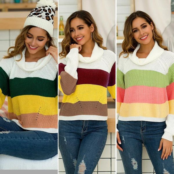 female korean harajuku loose striped sweater 2019 new women's turtleneck fashion multicolor rainbow sweaters knitted pullovers1, White;black
female korean harajuku loose striped sweater 2019 new women's turtleneck fashion multicolor rainbow sweaters knitted pullovers1, White;black