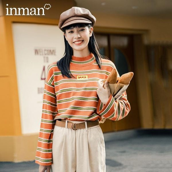 inman 2020 autumn new arrival literary contrast striped knit bottoming embroidered letter pattern pullover women's sweater, White;black
inman 2020 autumn new arrival literary contrast striped knit bottoming embroidered letter pattern pullover women's sweater, White;black