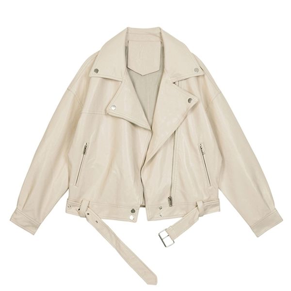ailegogo new autumn women pu leather motorcycle jacket female with belt solid color lady loose casual bf style coat outwear 201223, Black
ailegogo new autumn women pu leather motorcycle jacket female with belt solid color lady loose casual bf style coat outwear 201223, Black