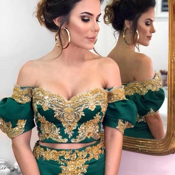 two pieces mermaid prom dress off the shoulder gold lace short sleeves prom party gowns celebrity carpet dresses, Black
two pieces mermaid prom dress off the shoulder gold lace short sleeves prom party gowns celebrity carpet dresses, Black