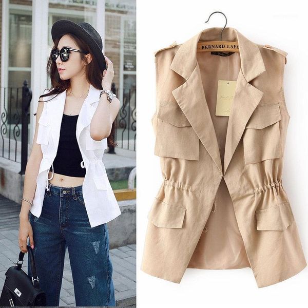 women's vests pleated women plus size vest spring summer linen slim waist coat all match sleeveless chic casual clothing elegant mj0039, Black;white
women's vests pleated women plus size vest spring summer linen slim waist coat all match sleeveless chic casual clothing elegant mj0039, Black;white