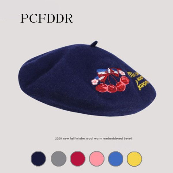 berets pcfddr autumn and winter fashion retro cherry letter embroidered bud hat korean british beret painter hat., Blue;gray
berets pcfddr autumn and winter fashion retro cherry letter embroidered bud hat korean british beret painter hat., Blue;gray
