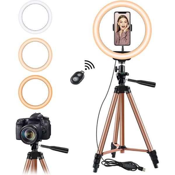 10 Inch Selfie Ring Light With 50 Inch Tripod Stand & Phone Holder For Makeup Live Stream, Led Camera Ring Light With Remote