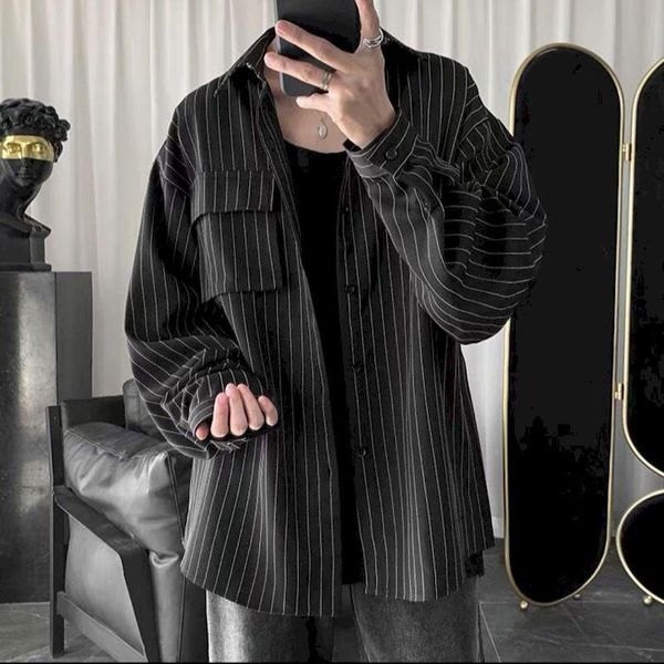 spring autumn men's striped shirt long sleeve loose ruffian handsome personality hong kong style trend korean shirt men clothing, White;black
spring autumn men's striped shirt long sleeve loose ruffian handsome personality hong kong style trend korean shirt men clothing, White;black