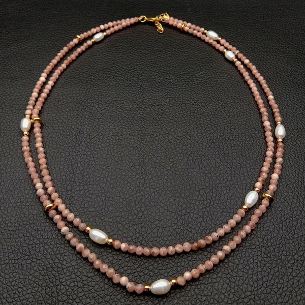 2 rows natural faceted round pink rhodochrosite cultured white rice pearl necklace 17" 0927, Silver
2 rows natural faceted round pink rhodochrosite cultured white rice pearl necklace 17" 0927, Silver