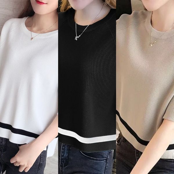 ice silk short sleeve t-shirt women's loose spring and summer 2020 new knitwear thin versatile net knitted sweater shorts shortsred, White;black
ice silk short sleeve t-shirt women's loose spring and summer 2020 new knitwear thin versatile net knitted sweater shorts shortsred, White;black