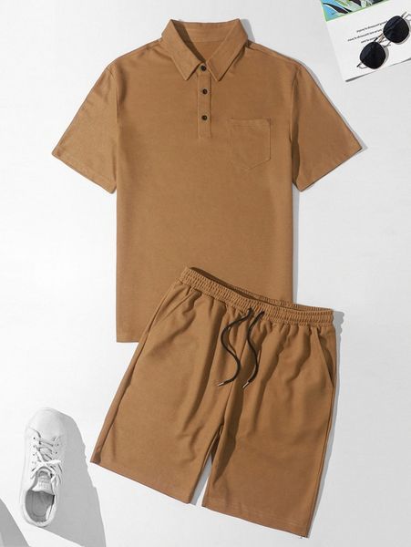 men solid button front polo tee & shorts t0oo#, Gray
men solid button front polo tee & shorts t0oo#, Gray