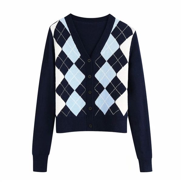 summer vintage british style knitted cardigans fashion women argyle print single breasted long sleeves knit sweater femme 201203, White;black
summer vintage british style knitted cardigans fashion women argyle print single breasted long sleeves knit sweater femme 201203, White;black