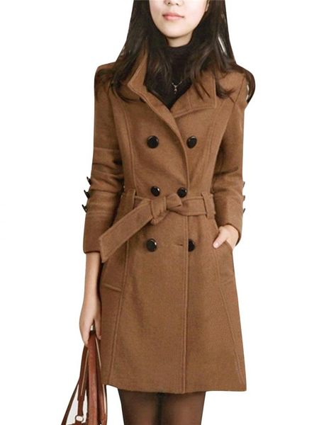 womens winter trench coat casual lapel collar wool blend double breasted pea removable waist belt pockets long warm overcoat, Tan;black
womens winter trench coat casual lapel collar wool blend double breasted pea removable waist belt pockets long warm overcoat, Tan;black