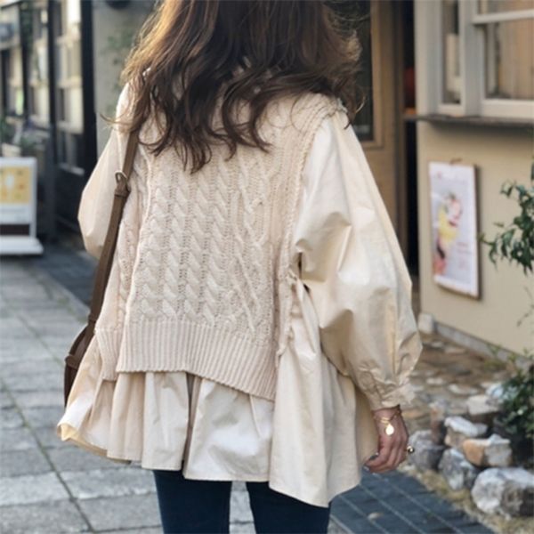 autumn vest shirt fake two-piece temperament korean women japan new loose casual pullover lady round neck fashion pullover lj201112, White;black
autumn vest shirt fake two-piece temperament korean women japan new loose casual pullover lady round neck fashion pullover lj201112, White;black