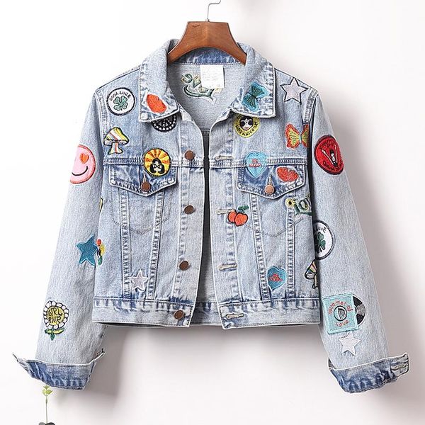 perhaps u women blue denim jacket turn down collar long sleeve single-breasted short jacket cute cartoon embroidery t0311, Black;brown
perhaps u women blue denim jacket turn down collar long sleeve single-breasted short jacket cute cartoon embroidery t0311, Black;brown