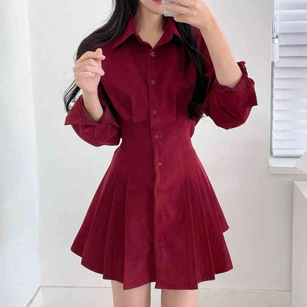 Chic Dress Woman Spring Ins Simple Lapel Single-breasted Waist Long-sleeved Solid Color Shirt Pleated Dress, Black;gray
Chic Dress Woman Spring Ins Simple Lapel Single-breasted Waist Long-sleeved Solid Color Shirt Pleated Dress, Black;gray