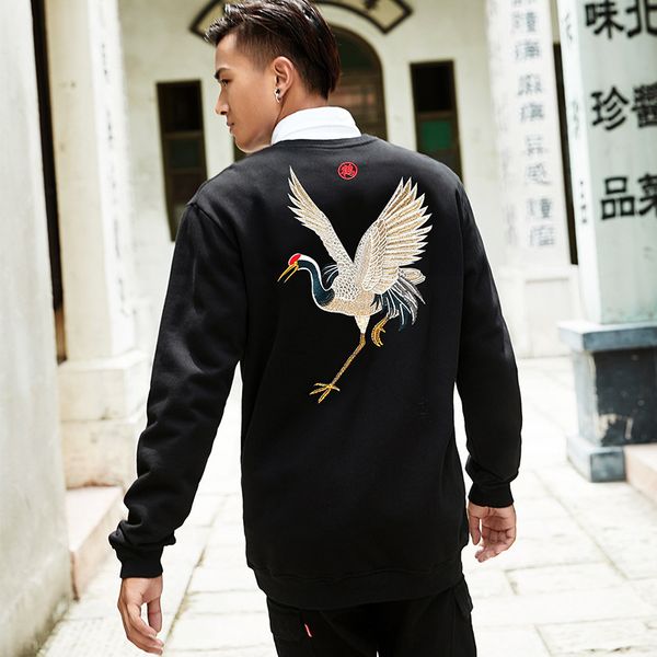 men's autumn hatless chinese style loose round neck pullover cotton fashion jackets crane embroidery streetwear, Black
men's autumn hatless chinese style loose round neck pullover cotton fashion jackets crane embroidery streetwear, Black