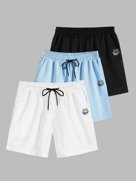 men 3pcs cartoon graphic drawstring waist track shorts m9oi#, Black 
men 3pcs cartoon graphic drawstring waist track shorts m9oi#, Black