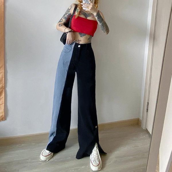 contrast stitch women jeans pants high waist denim trousers straight tube loose streetwear bf jeans female blue
contrast stitch women jeans pants high waist denim trousers straight tube loose streetwear bf jeans female blue