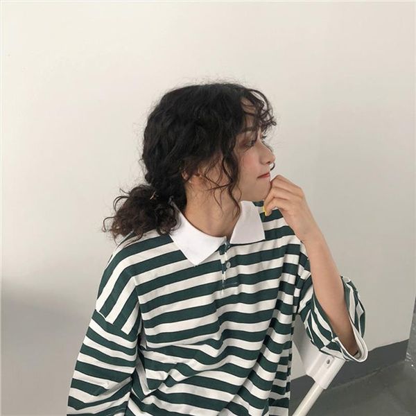 ulzzang summer short sleeved turn down collar womens large size stripes loose new harajuku half vintage cotton t shirt, White
ulzzang summer short sleeved turn down collar womens large size stripes loose new harajuku half vintage cotton t shirt, White