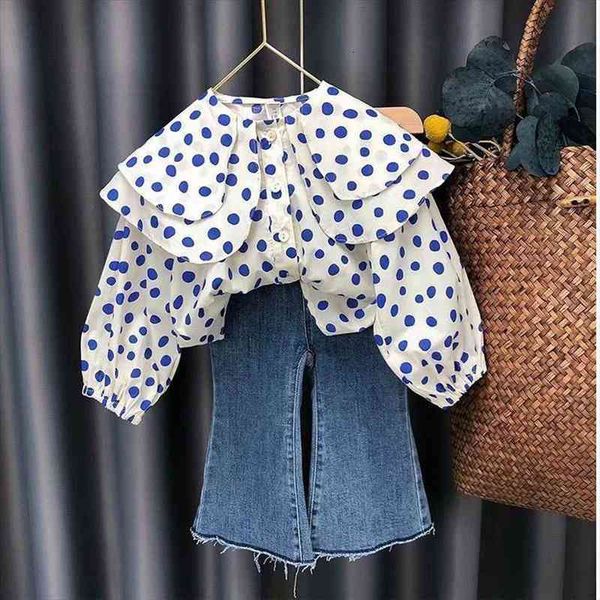 fashion girls clothing sets cotton children denim pants 2 pcs kids round neck polka dot suits baby casual, White
fashion girls clothing sets cotton children denim pants 2 pcs kids round neck polka dot suits baby casual, White