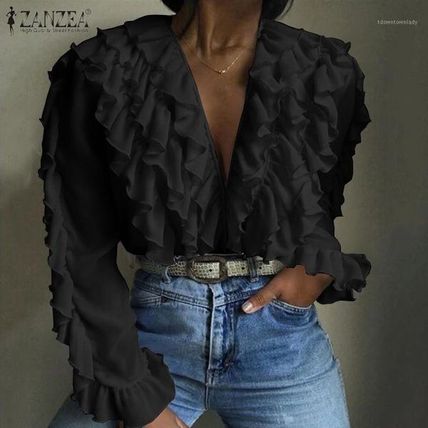 women's blouses & shirts 2022 plus size ruffled blouse summer fashion party women solid v neck long sleeve tunic female chemise, White
women's blouses & shirts 2022 plus size ruffled blouse summer fashion party women solid v neck long sleeve tunic female chemise, White