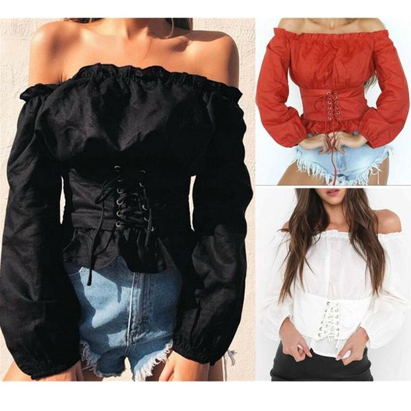 new fashion women ladies casual solid slash neck long sleeve off shoulder puff sleeve collect waist lace up blouses short shirts, White
new fashion women ladies casual solid slash neck long sleeve off shoulder puff sleeve collect waist lace up blouses short shirts, White