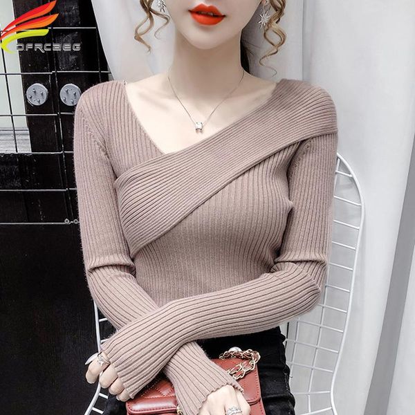 new 2021 autumn winter v neck sweater women rib knit cross beige khaki or black sweaters and pullovers casual ladies jumper, White;black
new 2021 autumn winter v neck sweater women rib knit cross beige khaki or black sweaters and pullovers casual ladies jumper, White;black