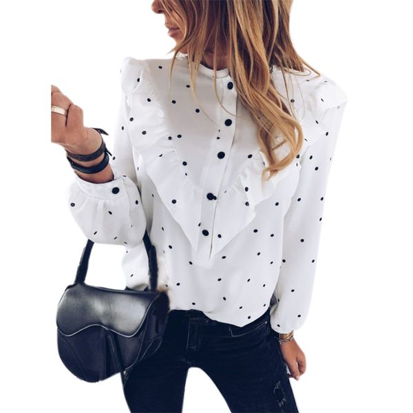 women's blouses & shirts vicabo polka dots printed womens ruffles single buttons casual round neck long sleeve elegant office lady, White
women's blouses & shirts vicabo polka dots printed womens ruffles single buttons casual round neck long sleeve elegant office lady, White