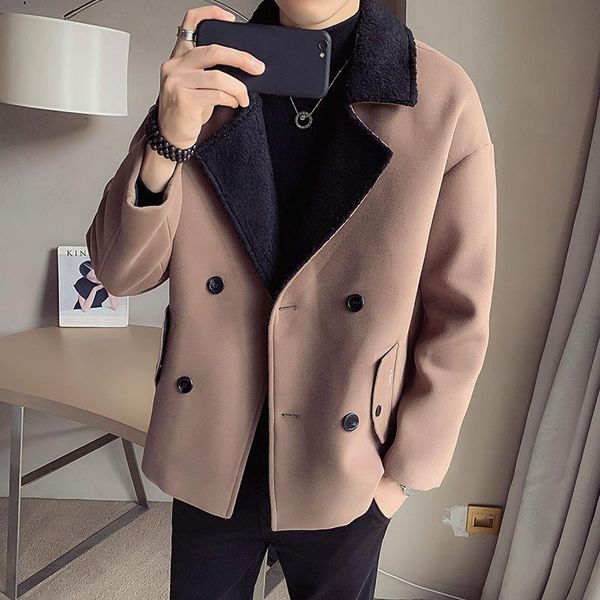 2020 autumn and winter new youth popular korean men's lamb fur collar loose woolen coat fashionable casual double breasted top, Black
2020 autumn and winter new youth popular korean men's lamb fur collar loose woolen coat fashionable casual double breasted top, Black