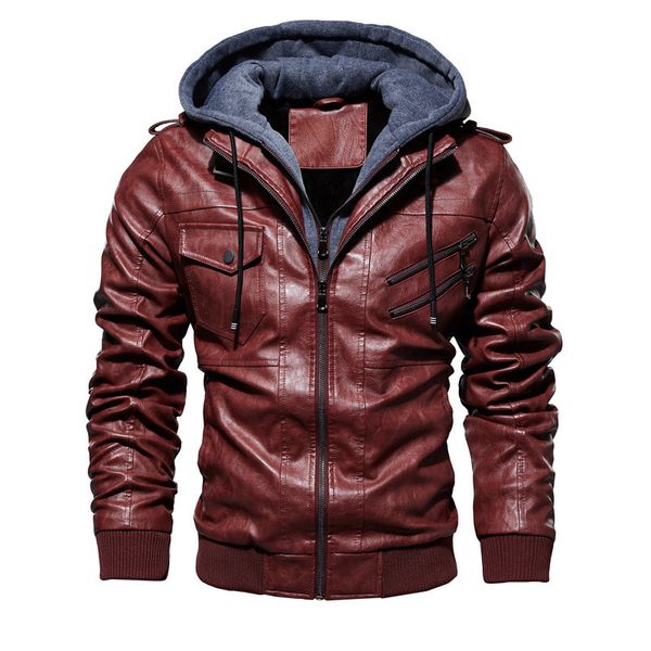2021 new men pu jackets retro mens hooded motorcycle faux leather jacket man autumn winter outwear coat l4ip, Black
2021 new men pu jackets retro mens hooded motorcycle faux leather jacket man autumn winter outwear coat l4ip, Black