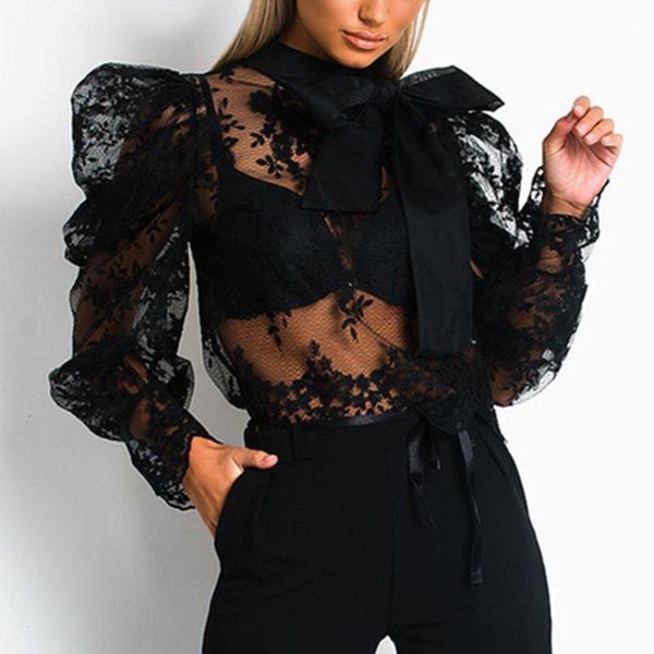 women embroider lace mesh blouse puffed sleeve blouse shirts long sleeve bow tie collar shirt see through 1, White
women embroider lace mesh blouse puffed sleeve blouse shirts long sleeve bow tie collar shirt see through 1, White