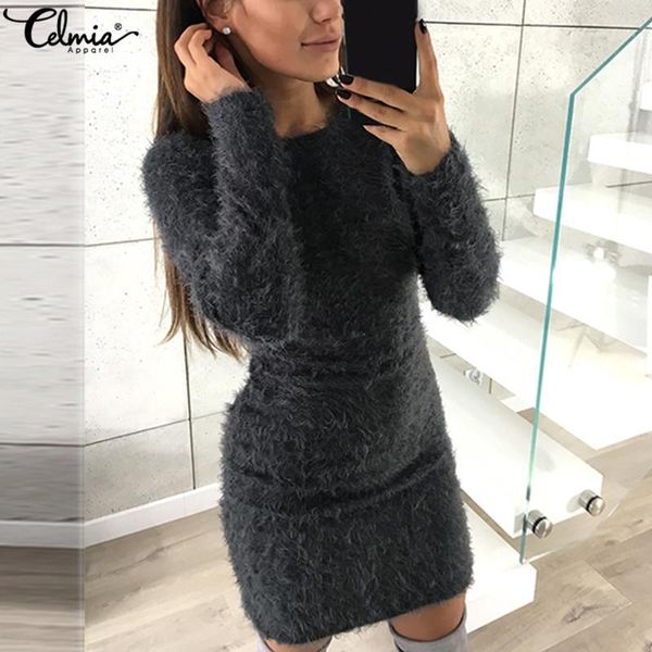 celmia 2019 autumn winter faux fur dress women mini dress casual solid bodycon sweater vestidos mujer party robe plus size1, Black;gray
celmia 2019 autumn winter faux fur dress women mini dress casual solid bodycon sweater vestidos mujer party robe plus size1, Black;gray