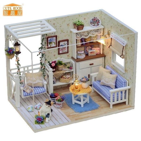 Miniature Diy House Wooden Miniatura Doll Houses Furniture Assemble Kit Handmade Model Dollhouse Toy For Children Gift H13 Y200413