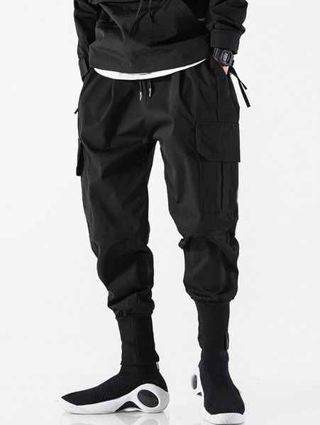 men flap pocket side drawstring waist cargo pants o6ir#, Black
men flap pocket side drawstring waist cargo pants o6ir#, Black