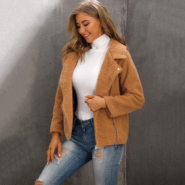 women's fur & faux female casual suit collar coat autumn winter warm lapel outerwear fashion side zipper lamb wool jacket with pocket 3, Black
women's fur & faux female casual suit collar coat autumn winter warm lapel outerwear fashion side zipper lamb wool jacket with pocket 3, Black