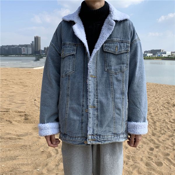 winter net red lamb hair handsome thickened lapel denim splicing coat men's cotton padded jacket korean version loose, Black;brown
winter net red lamb hair handsome thickened lapel denim splicing coat men's cotton padded jacket korean version loose, Black;brown
